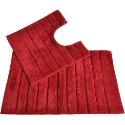Allure Bath Fashions Cranberry Ribbed Bath Mat and Pedestal Mat Set 2 Piece - Size: 50 x 80cm - Red - Wilko - thumbnail 1