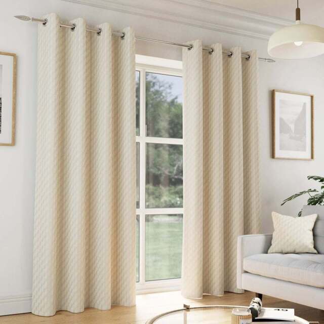 Enhanced Living Tokyo Cream Velvet Embossed Thermal Darkening Eyelet Curtains 229 x 229cm - Size: W 229 x D 229cm - Wilko - image 1