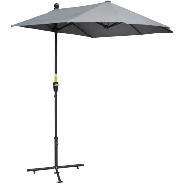 Outsunny Dark Grey Crank Handle Half Parasol with Cross Base 2m - Size: 3m - Wilko - image 1