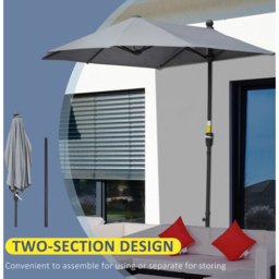 Outsunny Dark Grey Crank Handle Half Parasol with Cross Base 2m - Size: 3m - Wilko - thumbnail 7