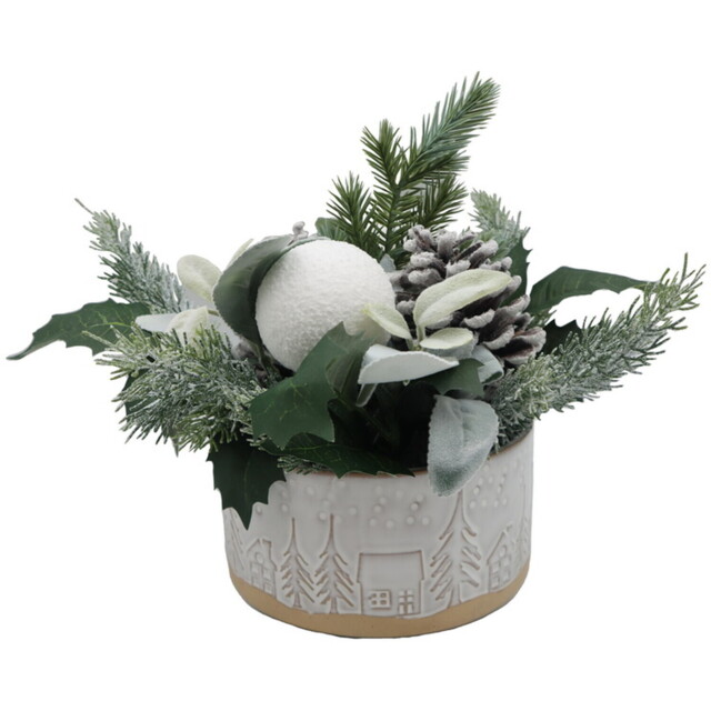Scandi Floristry in Ceramic Pot White and Green - Mistletoe Cottage - Wilko - image 1