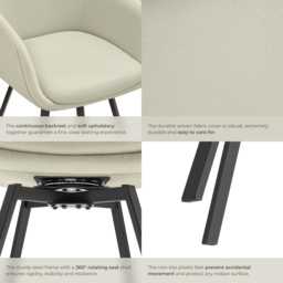 tectake Alicon Set of 6 Greige Woven Fabric Swivel Dining Chair - Grey - Wilko - thumbnail 6