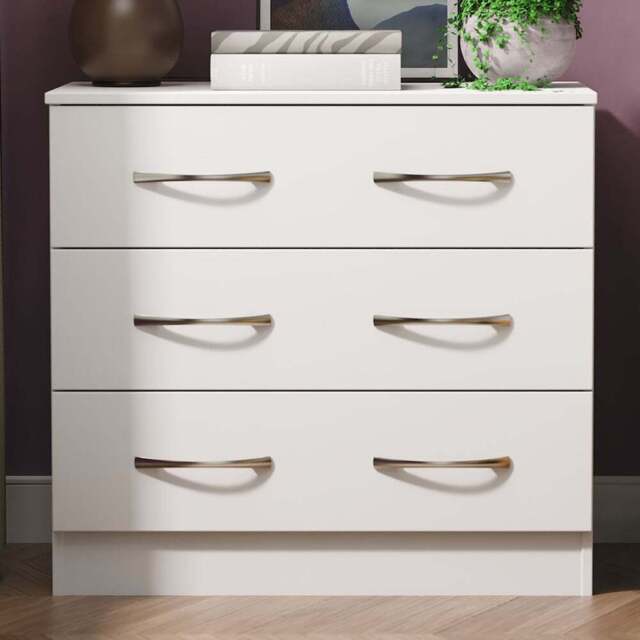 Crowndale Avon 3 Drawer Matt White Chest of Drawers Ready Assembled - White Matt - Wilko - image 1