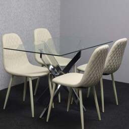 Kosy Koala 4 Seater Glass and Cream Rectangular Dining Table Set Chrome and Cream - Clear - Wilko - thumbnail 1