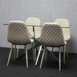 Kosy Koala 4 Seater Glass and Cream Rectangular Dining Table Set Chrome and Cream - Clear - Wilko - thumbnail 5