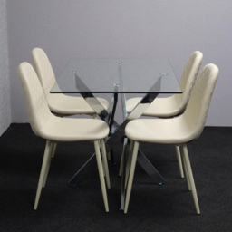 Kosy Koala 4 Seater Glass and Cream Rectangular Dining Table Set Chrome and Cream - Clear - Wilko - thumbnail 4
