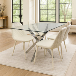 Kosy Koala 4 Seater Glass and Cream Rectangular Dining Table Set Chrome and Cream - Clear - Wilko - thumbnail 3