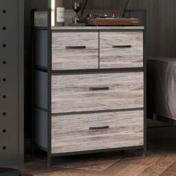 HOMCOM 4 Drawer Single Shelf Grey Wood Effect Chest of Drawers - Wilko