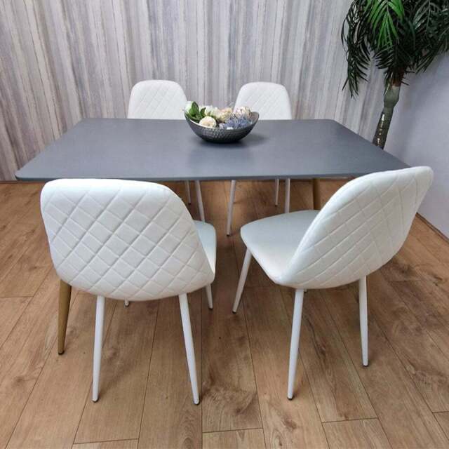 Kosy Koala 4 Seater Faux Leather Dining Set Dark Grey and White - Multi - Portland - Wilko - image 1