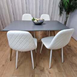 Kosy Koala 4 Seater Faux Leather Dining Set Dark Grey and White - Multi - Portland - Wilko