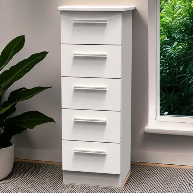 Crowndale Knightsbridge 5 Drawer Kashmir Gloss Tall Bedside Cabinet Ready Assembled - Kashmir Gloss & Kashmir - Wilko - image 1