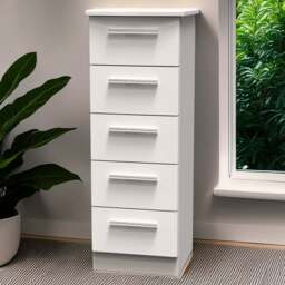 Crowndale Knightsbridge 5 Drawer Kashmir Gloss Tall Bedside Cabinet Ready Assembled - Kashmir Gloss & Kashmir - Wilko - thumbnail 1