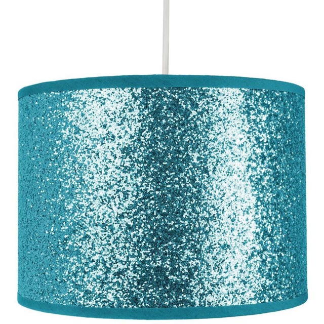 Happy Homewares Designer Bright Teal Glitter Fabric Pendant Shade - Size: 18 x 25 x 25cm - Green - Wilko - image 1