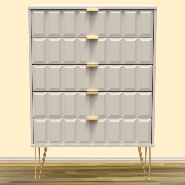 Crowndale Cube 5 Drawer Matt Kashmir Chest of Drawers Ready Assembled - Cream - Wilko - image 1