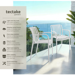 tectake Alcudia Set of 2 White Garden Chair - Size: 80.5 x 54.5 x 58cm - Wilko - thumbnail 4