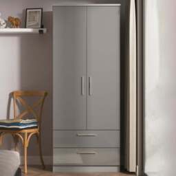 Crowndale Knightsbridge 2 Door 2 Drawer Grey Gloss and Dusk Grey Wardrobe Ready Assembled - Grey Gloss & Dusk Grey - Wilko - thumbnail 1