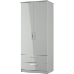 Crowndale Knightsbridge 2 Door 2 Drawer Grey Gloss and Dusk Grey Wardrobe Ready Assembled - Grey Gloss & Dusk Grey - Wilko - thumbnail 4