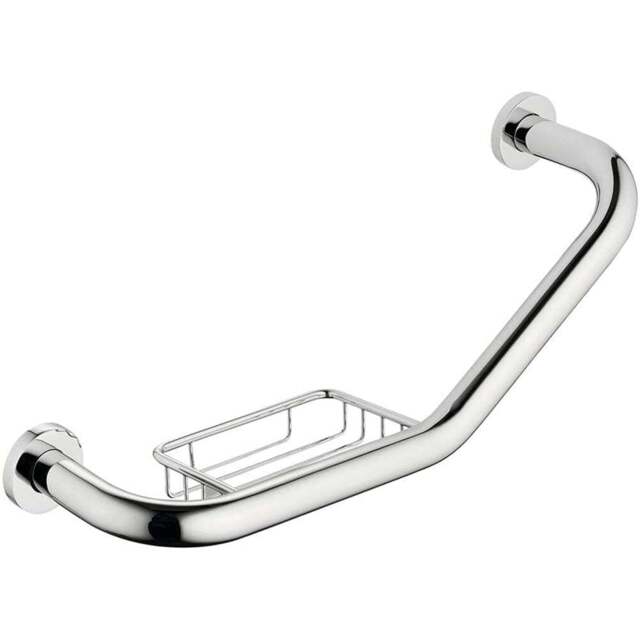 Nes Home Chrome Wall Mounted Angled Grab Bar with Soap Dish 440mm - Size: 14 x 47 x 13cm - Silver - Wilko - image 1