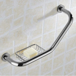 Nes Home Chrome Wall Mounted Angled Grab Bar with Soap Dish 440mm - Size: 14 x 47 x 13cm - Silver - Wilko - thumbnail 3