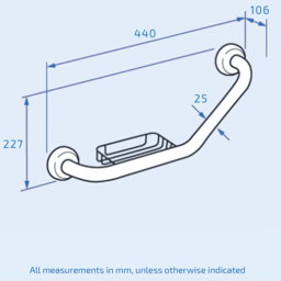 Nes Home Chrome Wall Mounted Angled Grab Bar with Soap Dish 440mm - Size: 14 x 47 x 13cm - Silver - Wilko - thumbnail 4