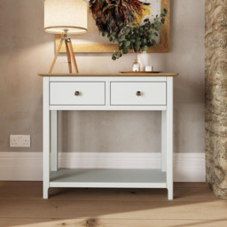 FWStyle Taberno 2 Drawer White Linen Hallway Console Table - Size: 76 x 85 x 30cm - Wilko - thumbnail 6