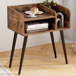 Costway Mid Century Rustic Brown 2 Tier Nightstand with Open Shelves - Size: 2 Shelf - Wilko