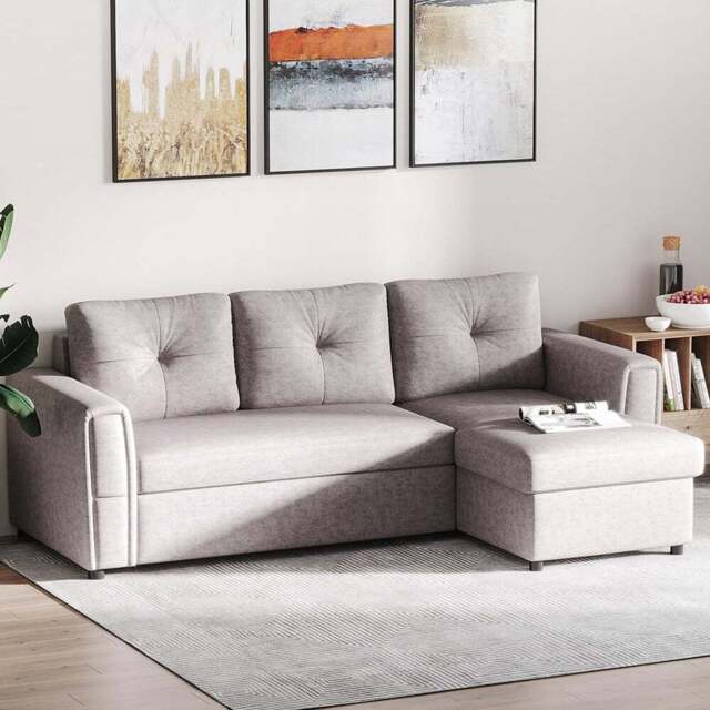 Portland 3 Seater Grey Linen Touch L Shaped Sofa Bed - Wilko - image 1