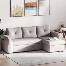 Portland 3 Seater Grey Linen Touch L Shaped Sofa Bed - Wilko - thumbnail 1