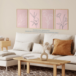 Wee Blue Coo Pastel Pink Line Boho Floral Art Wall Art Print 30 x 41cm 8 Pack - Size: 40.5 x 30.5 x 0.3cm - Wilko - thumbnail 4