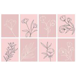 Wee Blue Coo Pastel Pink Line Boho Floral Art Wall Art Print 30 x 41cm 8 Pack - Size: 40.5 x 30.5 x 0.3cm - Wilko - thumbnail 1