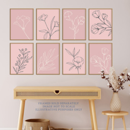 Wee Blue Coo Pastel Pink Line Boho Floral Art Wall Art Print 30 x 41cm 8 Pack - Size: 40.5 x 30.5 x 0.3cm - Wilko - thumbnail 3