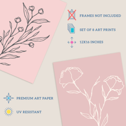 Wee Blue Coo Pastel Pink Line Boho Floral Art Wall Art Print 30 x 41cm 8 Pack - Size: 40.5 x 30.5 x 0.3cm - Wilko - thumbnail 5