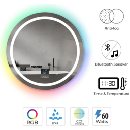 Ener-J Colour Changing LED Round Mirror with Bluetooth Speaker 70cm - Size: 72 x 72 x 5cm - Silver - Wilko - thumbnail 5