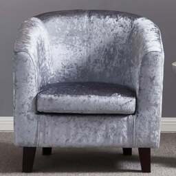 Brooklyn Grey Crush Velvet Tub Chair - Size: Single - Wilko