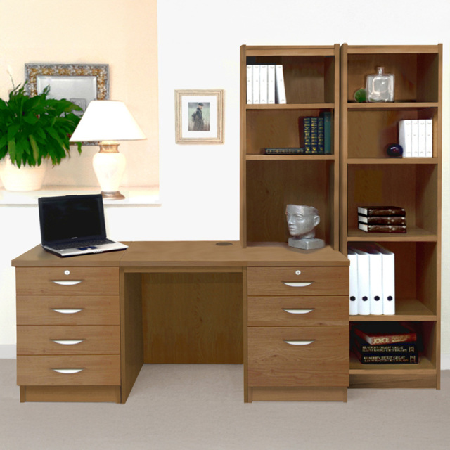 R White Cabinets SET-15-IN-EO Desk Drawer Unit and Hutch Narrow Bookcase Home Office Furniture Set - Size: 182 x 204 x 54cm - Brown - Wilko - image 1