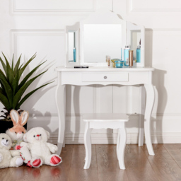 Costway Kids Single Drawer White Vanity Dressing Table Set with Mirror - Size: 79 x 43 x 26cm - Wilko - thumbnail 6