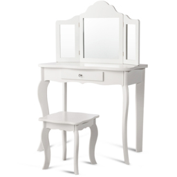 Costway Kids Single Drawer White Vanity Dressing Table Set with Mirror - Size: 79 x 43 x 26cm - Wilko - thumbnail 3