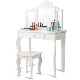 Costway Kids Single Drawer White Vanity Dressing Table Set with Mirror - Size: 79 x 43 x 26cm - Wilko - thumbnail 4