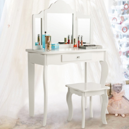 Costway Kids Single Drawer White Vanity Dressing Table Set with Mirror - Size: 79 x 43 x 26cm - Wilko - thumbnail 7