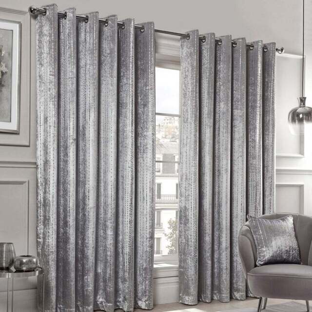 Divante Selina Silver Foil Dotty Stripe Curtains 168 x 229cm - Size: W 168 x D 228cm - Wilko - image 1