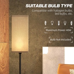 Portland Black Linen Shade Standing Floor Lamp 161.5cm - Size: 161.5 x 25 x 25cm - Wilko - thumbnail 6