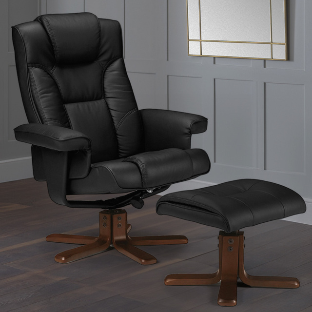 Julian Bowen Malmo Black Faux Leather Swivel Recliner Chair with Footrest - Size: Single - Wilko - image 1
