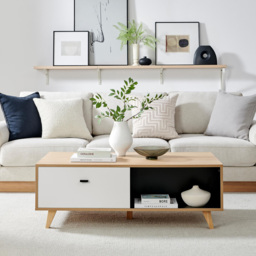 Furniturebox Billet 2 Drawer 2 Shelf Off White and Wood Effect Coffee Table - Size: 41x60x118cm - Wilko - thumbnail 7