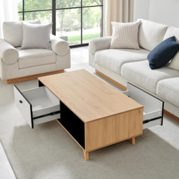 Furniturebox Billet 2 Drawer 2 Shelf Off White and Wood Effect Coffee Table - Size: 41x60x118cm - Wilko - thumbnail 6