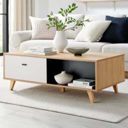Furniturebox Billet 2 Drawer 2 Shelf Off White and Wood Effect Coffee Table - Size: 41x60x118cm - Wilko - thumbnail 1
