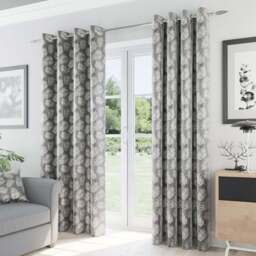 Enhanced Living Oakland Grey Leaf Print Blackout Eyelet Thermal Curtains 168 x 183cm - Wilko - thumbnail 1
