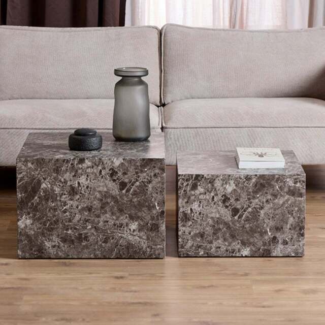 Florence Dice Light Brown Emperador Rough Paper Square Coffee Table Set of 2 - Size: 40 x 58 x 58cm - Furniture To Go - Wilko - image 1