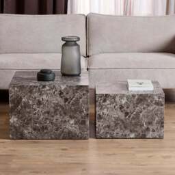 Florence Dice Light Brown Emperador Rough Paper Square Coffee Table Set of 2 - Size: 40 x 58 x 58cm - Furniture To Go - Wilko - thumbnail 1