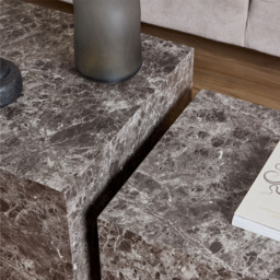 Florence Dice Light Brown Emperador Rough Paper Square Coffee Table Set of 2 - Size: 40 x 58 x 58cm - Furniture To Go - Wilko - thumbnail 7