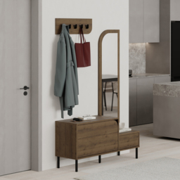 Decortie Mila 2 Door Dark Oak Effect Mirror Coat Stand and Shoe Cabinet - Size: 172 x 112 x 37cm - Brown - Wilko - thumbnail 6
